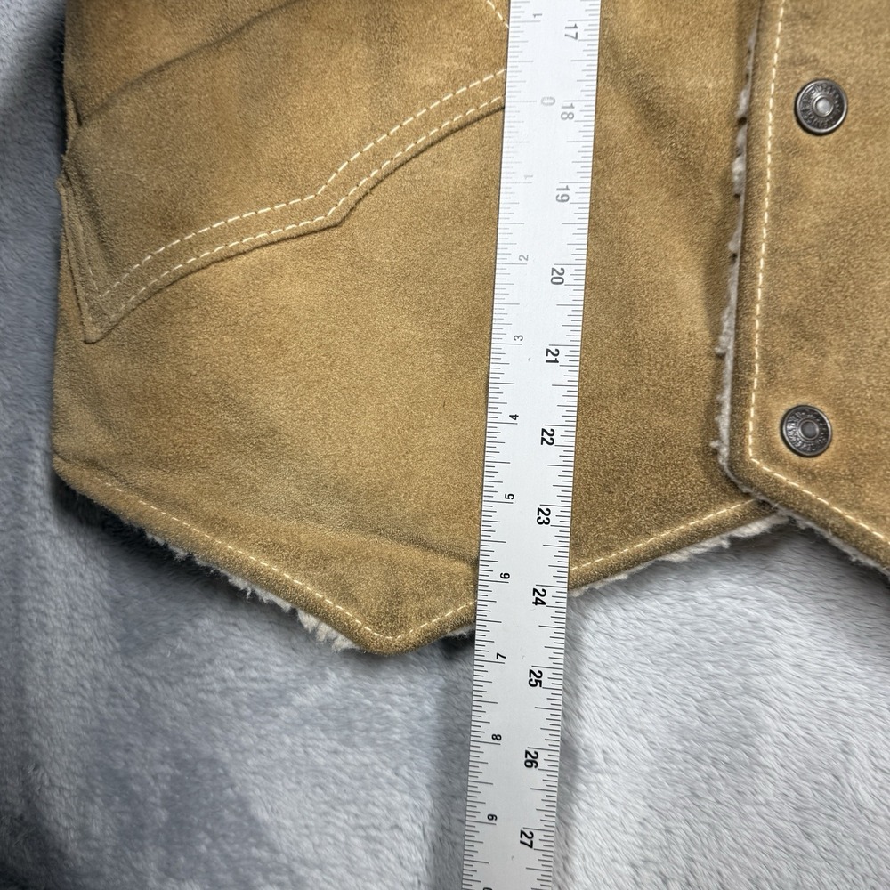 Vintage Levis Suede‎ Sherpa Vest Mens Medium Brown Snaps Western Leather Cowboy - Picture 4 of 12